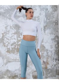 Resim Lismina Yarım Balıkçı Yakalı Sırtı Açık Uzun Kollu Spor Crop Tişört Beyaz 