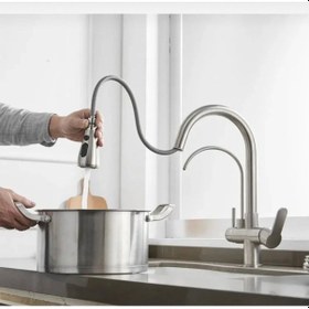 Resim İsaoğlu Yapı Mat Krom Mutfak Bataryası Arıtıcılı Spiralli Armatür Tazzik Ve Spreyleme Mod Batarya Krom 