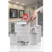 Resim Okyanus Home Diamond Beyaz Kromlu Click Kapak 5'li Banyo Seti Beyaz 