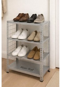Resim Alan Raf 4 Katlı Galvaniz Tel Kafesli Çelik Ayakkabılık Rafı 31x75x75 Cm 31x75 Cm Gri 