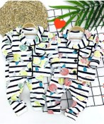 Resim 9-12-18-24 Ay Çizgili Meyve Desenli Düğme Kapamalı 2li Kız Erkek Bebek Pijama Takımı Sarı Sari 