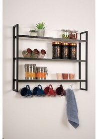 Resim Metal Ahşap Mutfak Malzeme Rafı Baharatlık Duvara Monte Terek 