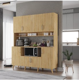 Resim Nora Kahve Köşesi Çok Amaçlı Dolap Kiler Mutfak Dolabı Meşe 160cm Meşe 