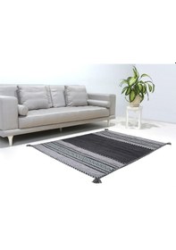 Resim My Home Halı Trb-01 Iskandinav Pamuk Kilim El Dokuma Koyu Gri Koyu Gri 