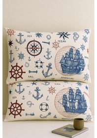 Resim Palm Desenli 2 Li Yastık Kılıfı Pamuklu Kumaş Fermuarlı Bej 