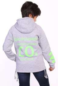 Resim Toontoy Erkek Çocuk Kapüşonlu Fermuarlı Cepli Düşük Omuz Baskılı Reglan Kol Örme Hırka - Beli Ayarla 