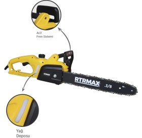 Resim Rtrmax RTM9030 Elektrikli Ağaç Kesme Motoru 1600 W 40 cm Pala 