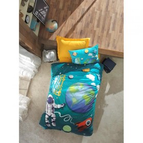 Resim Cotton Box Junior Nevresim Takımı Tek Kişilik Fittet Little Astronaut Turkuaz 