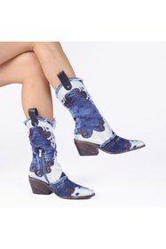 Resim Butik Jeanolog Western Kovboy Çizme Aplike ve Deri Detaylı 