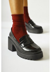 Resim Alinne Siyah Rugan Kalın Tabanlı Platformlu Makosen Ayakkabı 001 