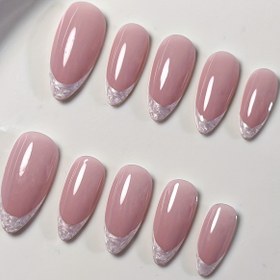 Resim 10 adet Pembe Almond Fransız Manikür Tırnak Sanatı Seti - Parlak, Kedi Gözü Tasarımı ile Basit Şık, Doğal ve Şık Görünüm için Mükemmel, Tırnak Sanatı Aksesuarları | Zarif Tırnak Tasarımı | Parlak Bitişli Tırnaklar 