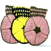 Resim Yeşil Pembe Sarı Siyah Üçlü Lif Takımı El İşi Örme 