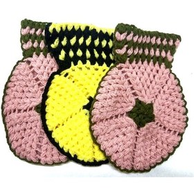 Resim Yeşil Pembe Sarı Siyah Üçlü Lif Takımı El İşi Örme 