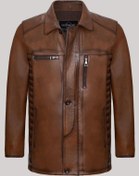 Resim Hakiki Kuzu Derisi Taba Gömlek Yaka Düğmeli Erkek Deri Ceket Taba 