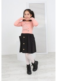 Resim Toontoy Kız Çocuk Beauty Love Baskılı Elbise Pudra 