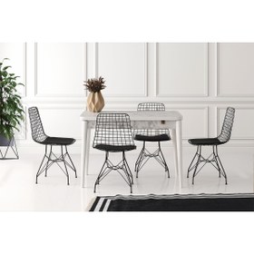 Resim ZERENLAND Zeren877 Açılır Gizli Bölmeli Yemek Masası Beyaz Mermer 70*110cm 