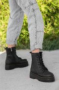 Resim MODA TUNA Kadın Siyah Süet Yüksek Taban Femuarlı / Bağcıklı Bot Bootie Postal TMBot001 