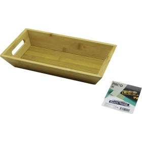 Resim Dikdörtgen 16x30cm Derin 4.5cm Ahşap Bambu Sunum Tepsisi Çift Oyma Kulplu Kahverengi 