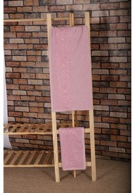 Resim 2 Parça Banyo Havlu Takımı %100 Pamuklu Şah Desen Pembe 