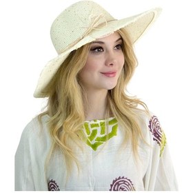 Resim Bay Şapkacı Kadın Geniş Kenarlı Hasır Şapka 1299 Beyaz Beyaz 