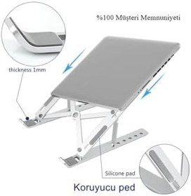 Resim Teknosepetim Katlanır Alüminyum Notebook Standı Ayarlı Laptop Metal Yükseltici Tutucu, Gümüş 