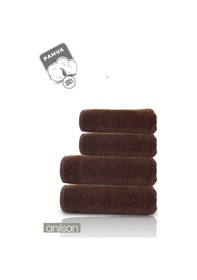 Resim 4'lü Kahverengi Havlu Seti %100 Pamuk - 2 Adet El Havlusu 50x90 Ve 2 Adet Banyo Havlusu 70x140 Kahve 