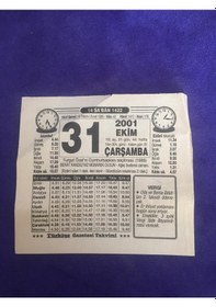 Resim 31 Ekim 2001 Takvim Yaprağı - Nostalji Koleksiyonluk Takvim Yaprağı 