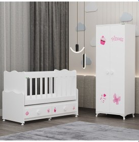 Resim Elegant Beşik Ve Yıldız 2 Kapaklı Dolap - Prenses Beyaz 
