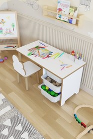 Resim POFİTTO Çocuk Masa Sandalye Takımı-3 Sepetli Çocuk Çalışma Masası Aktivite Masası Yaz-sil Bulut Sandalye 