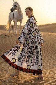 Resim Saten Etnik Desenli Nakışlı Uzun Kimono - Özel El İşlemesi Bohem Tasarım - 26613 - 40 