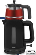Resim GoldMaster Papatya Siyah 2200 Watt Cam Demlikli Çay Makinesi ve Su Isıtıcısı 