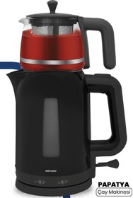 Resim GoldMaster Papatya Siyah 2200 Watt Cam Demlikli Çay Makinesi ve Su Isıtıcısı 