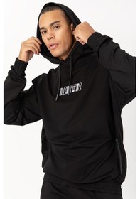 Resim Maraton Sportswear Oversize Erkek Kapşonlu Düşük Kol Basic Siyah Sweatshirt 22465-siyah Siyah 