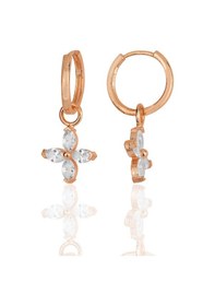 Resim Gümüş Rose Zirkon Taşlı Dört Yapraklı Yonca Küpe Barcode Gold - Rose Gold - Rodyum 