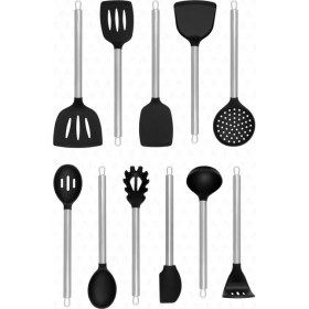 Resim Valletta Noda 11 Parça Silikon Uçlu Spatula Mutfak Seti - Siyah 