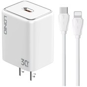 Resim Ldnıo A1508c Pd30w Usb-c / Type-c Hızlı Şarj Cihazı, 1m 8 Pin Kablolu Beyaz 
