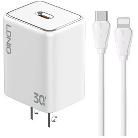 Resim Ldnıo A1508c Pd30w Usb-c / Type-c Hızlı Şarj Cihazı, 1m 8 Pin Kablolu Beyaz 