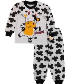 Resim AyCaTa Inek Baskılı Bisiklet Yaka Uzun Kollu Kız Erkek Bebek Pijama Takımı 