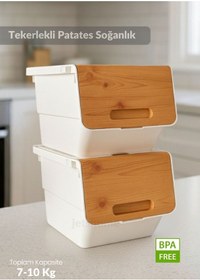 Resim 2 Li Bambu-beyaz Tekerlekli Patateslik Soğanlık Oyuncak Kutusu Patates Soğan Sepeti 24 Lt Bambu-beyaz 