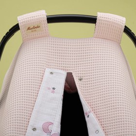 Resim Puset Örtüsü - Çift Taraflı - Bebe Pembe Petek - Pembe Ay 