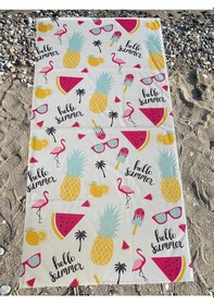 Resim Baskılı Plaj Havlusu Beyaz - Pembe 