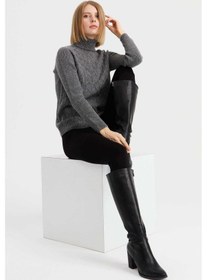 Resim Desen Triko Kadın Tam Balıkçı Yaka Önü Yürütmeli Yün Kazak 23153 Füme 