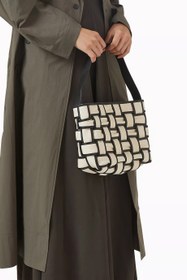 Resim Tuval Deseni Kenarlı Dokuma Mini Tote Çanta, Şık & Fonksiyonel, Sığır Derisi - Krem 