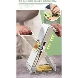 Resim Profesyonel Basmalı Rende Doğrayıcı - 3 Bıçaklı Paslanmaz Çelik Kesme, Mandolin Doğrama ve Rendeleme Aleti - Sebze, Meyve, Peynir, Salata ve Pratik Mutfak Kullanımı Için Ergonomik Tasarım 