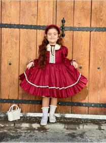 Resim Bordo Kurdaleli Vintage Kız Bebek Elbisesi,doğum Günü Elbise,fotoğraf Çekim Elbisesi,0-12 Yaşa Uygun Bordo 