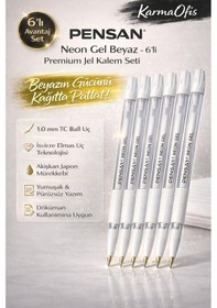 Resim Neon Gel Beyaz Jel Kalem Seti 1.0 Mm 6 Adet Premium Akışkan Japon Mürekkepli Diğer 