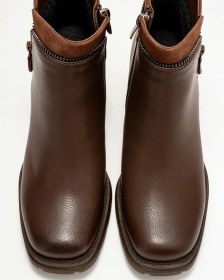 Resim Luvi Shoes Parly Kahverengi Cilt Fermuar Detaylı Kadın Kalın Topuklu Bot Kahverengi Deri 