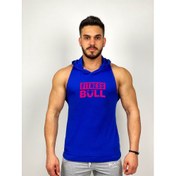 Resim Mavi Erkek Regular Fit -Pink Fitness Bull- Baskılı Kapüşonlu Kolsuz Sporcu Hoodie 