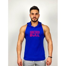 Resim Mavi Erkek Regular Fit -Pink Fitness Bull- Baskılı Kapüşonlu Kolsuz Sporcu Hoodie 