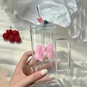 Resim 12oz Şık Kelebek Süslemeli Cam Bardak, Pipet ve Sap ile - Tekrar Kullanılabilir, Dondurucuda Güvenli Su Bardağı, Kahve, Suyu, Süt | Ev, Ofis, Partiler için İdeal | Gençler için Mükemmel Hediye 